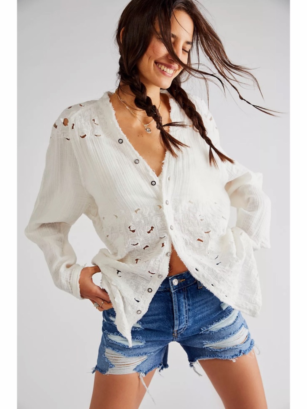 We the Free Summer Daydream Cutwork Top Size S White Gauze Cotton Boho Cottage